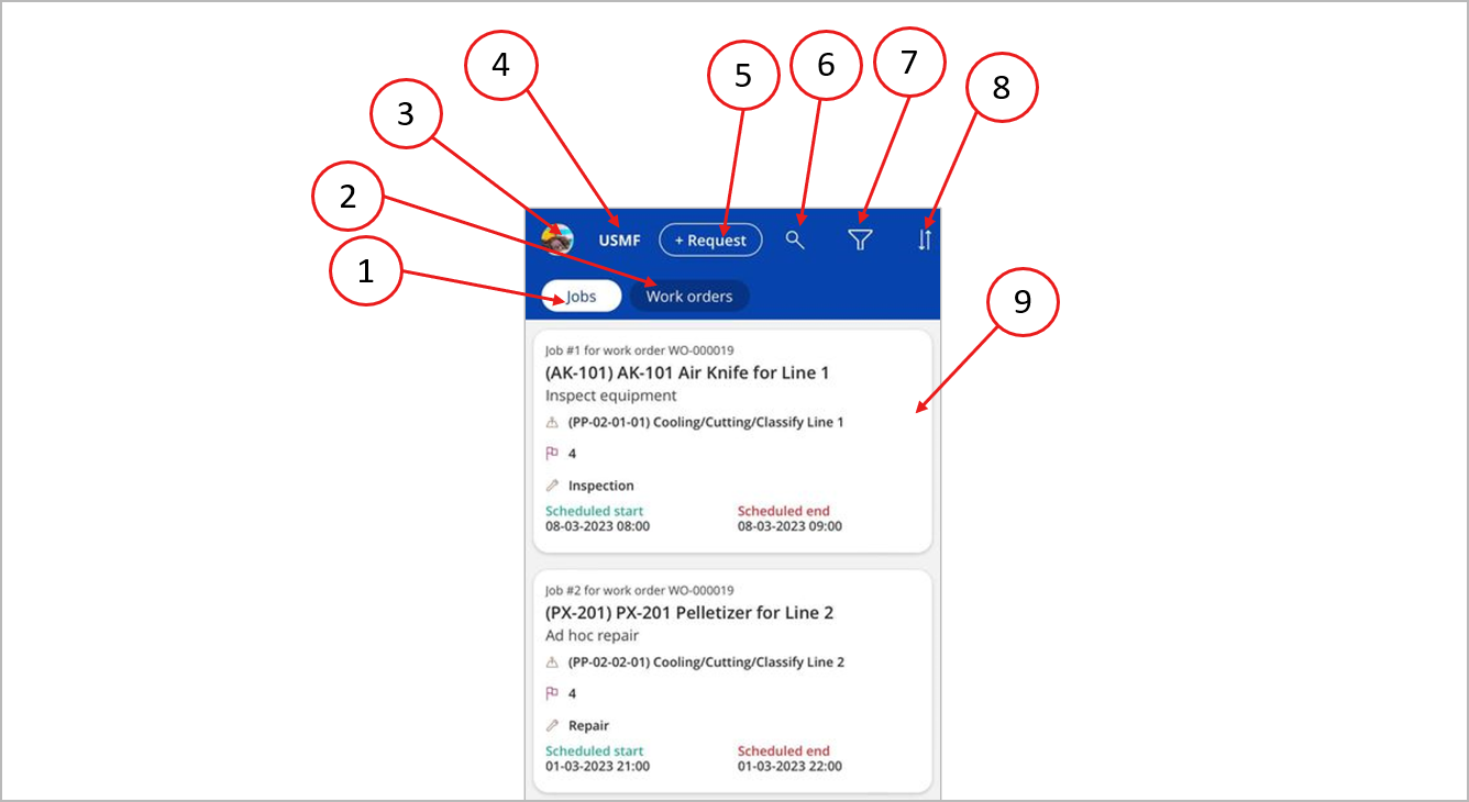 メンテナンス作業指示書を扱う UI 要素 メンテナンス作業指示書を扱う UI 要素。