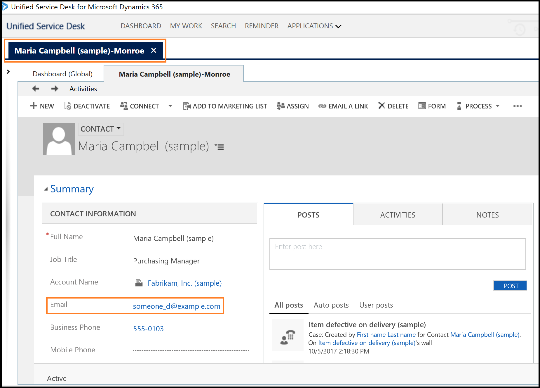 セッションに表示される一致する取引先担当者レコード。