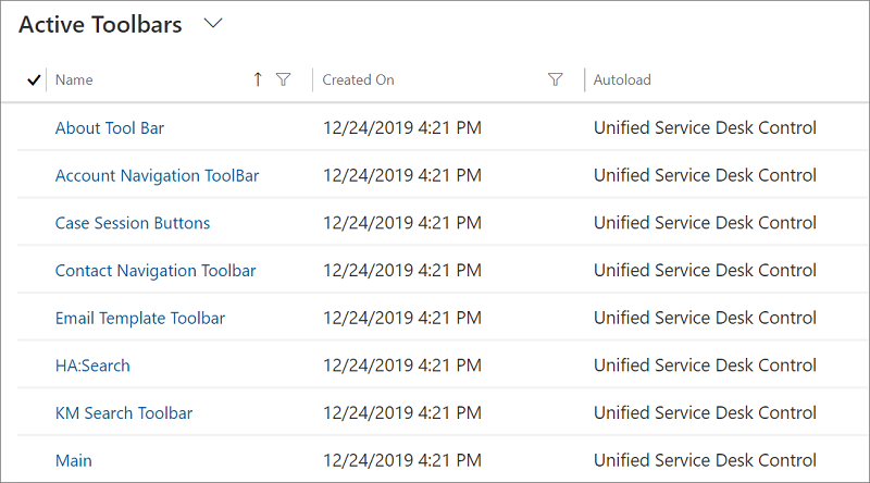 Unified Service Desk のツールバー Unified Service Desk のツールバー。