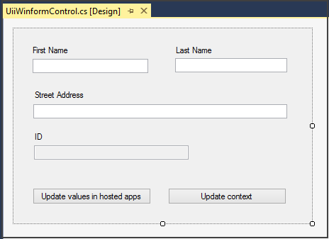 UII でホストされたコントロールのコントロールのレイアウト。