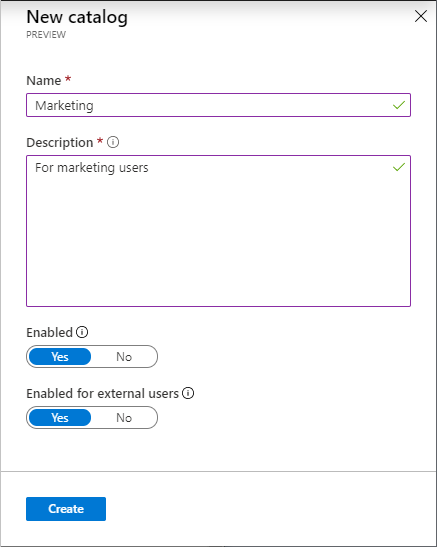 [新しいカタログ] ウィンドウを示すスクリーンショット。