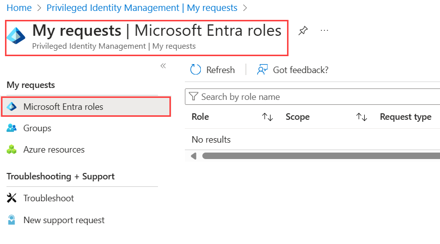 My requests - Microsoft Entra ID page showing your pending requests