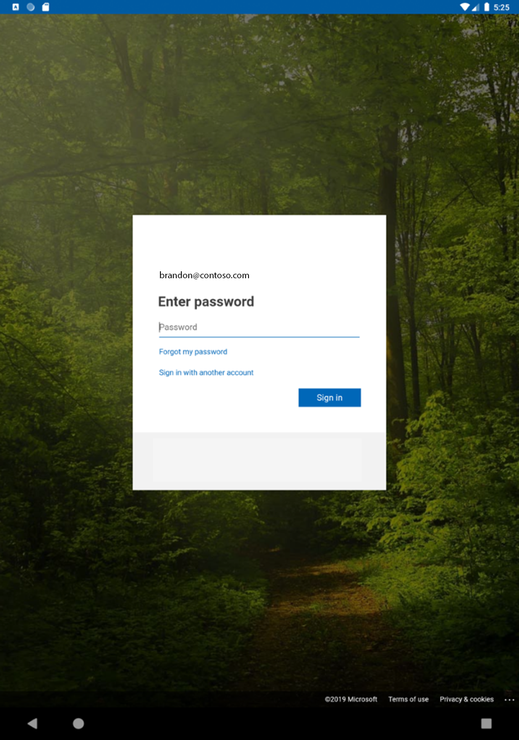 App screenshot showing Microsoft sign-in page