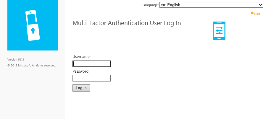 MFA Server User portal log in page
