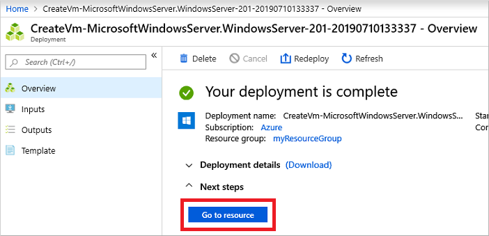 Go to the VM resource once it's successfully created