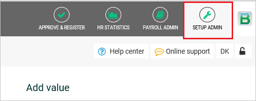 [セットアップ管理者] が選択されているブラウザー ウィンドウの一部を示すスクリーンショット。