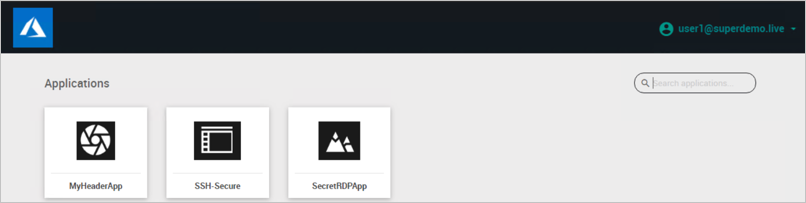 MyHeaderApp、SSH Secure、SecretRDPApp のアイコンを表示する [アプリケーション] 画面のスクリーンショット。