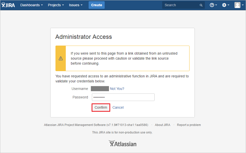 資格情報を入力する [Administrator Access]\(管理者アクセス\) ページを示すスクリーンショット。