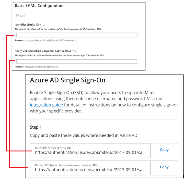 CloudLink アカウント ポータルと Azure portal のページ間の関係を示すスクリーンショット。
