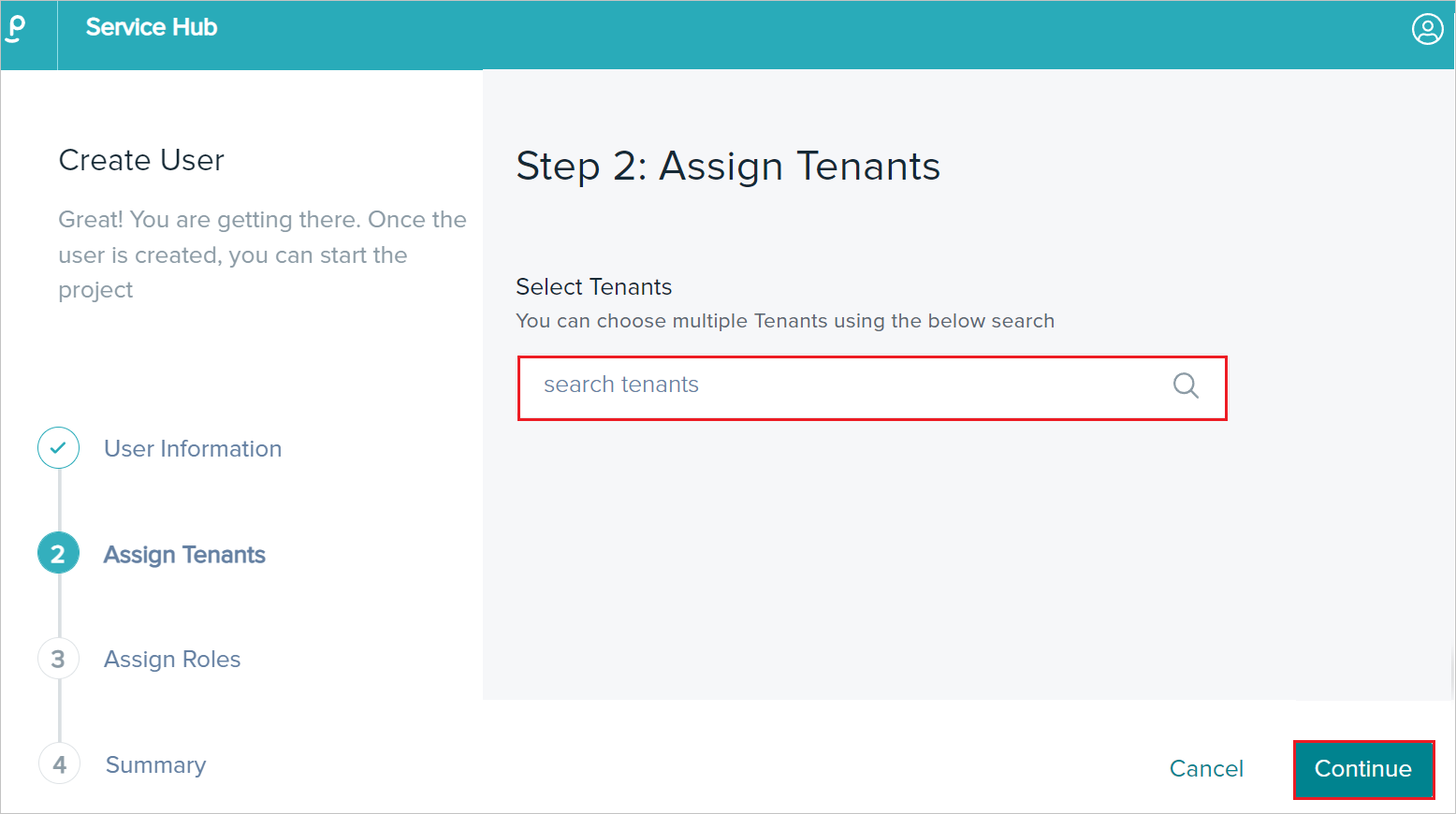 Screenshot that shows the Tenants Information fields.