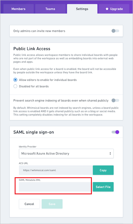 Whimsical ワークスペース SAML のセットアップ