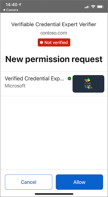 Screenshot showing how to approve the presentation request.