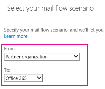パートナー organizationから Microsoft 365 または Office 365 へのコネクタを示すスクリーンショット。