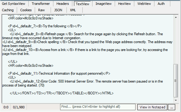 HTTP 応答分析の TextView のスクリーンショット。