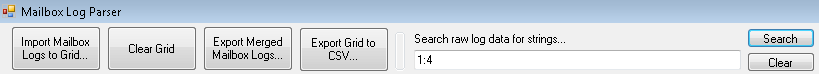 メールボックス ログ パーサーの検索ボックスのスクリーンショット。