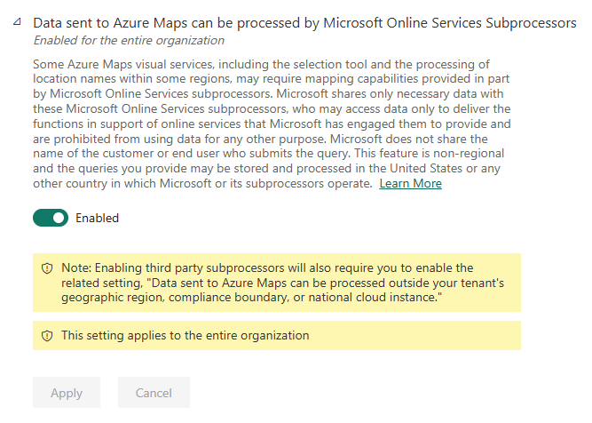 「Azure Maps」ビジュアル管理設定のスクリーンショット。