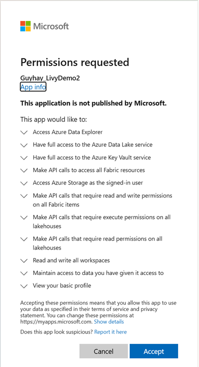 Microsoft Entra アプリ API に対するアクセス許可を示すスクリーンショット。