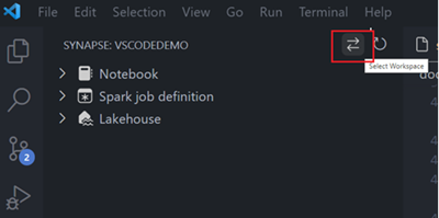 [ワークスペースの選択] オプションを見つける場所を示す VS Code Explorer のスクリーンショット。