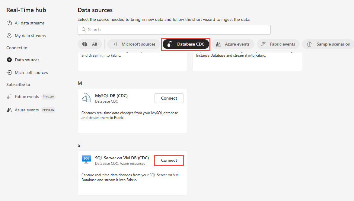 リアルタイム ハブで SQL Server on VM DB (CDC) をソースとして追加する - Microsoft Fabric ...