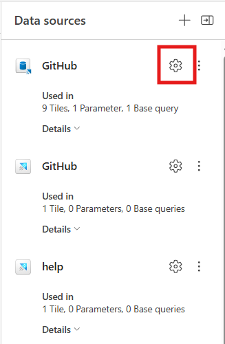 データソース側のペインで設定アイコンがハイライトされているスクリーンショットです。