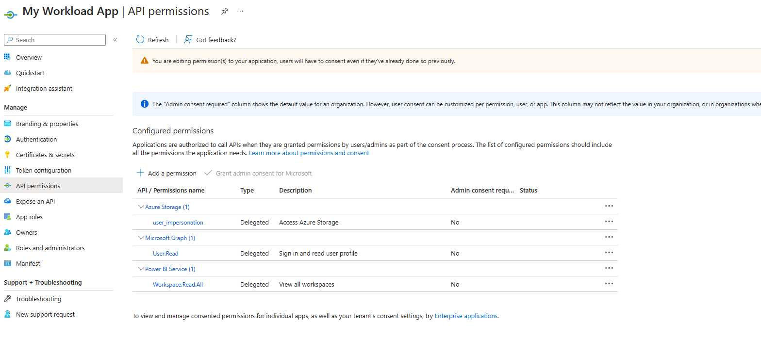 API アクセス許可の追加を示すスクリーンショット。