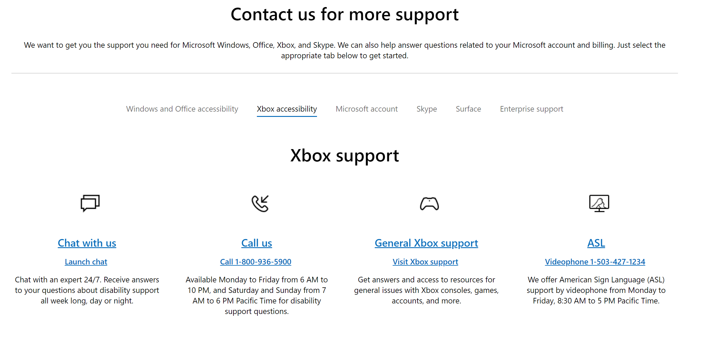 Microsoft Disability Answer Desk Web サイトの別のスクリーンショット。