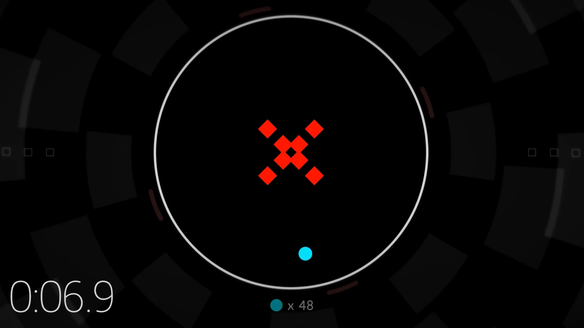HyperDot のスクリーンショット。画面の左下隅にあるタイマーは、ゲームプレイの残りが 6.9 秒であることを示します。