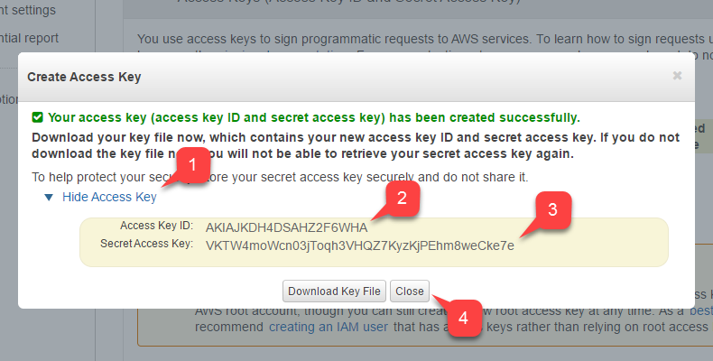 Amazon S3 - アクセス キー データの保存