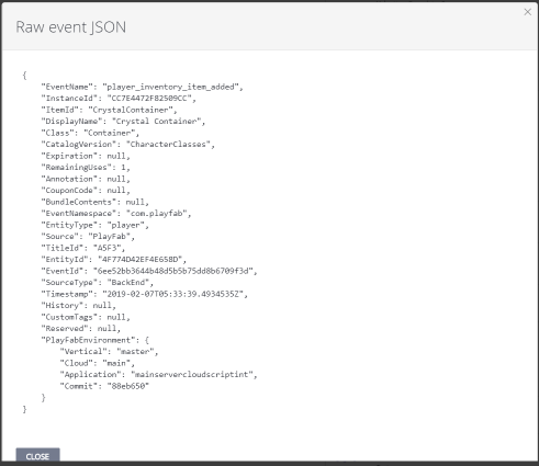 イベントの未加工 JSON データ