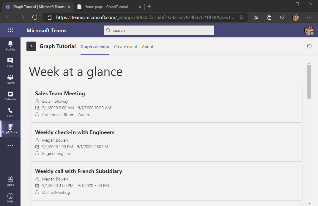 ユーザーの予定表を表示するアプリのスクリーンショット