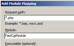 [Add Module Mapping]\(モジュール マッピングの追加\) ウィンドウと [要求パス] フィールドと [モジュール] フィールドを示すスクリーンショット。