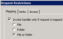 [ファイル] または [フォルダー] ラジオ ボタンが選択されている [要求の制限] ウィンドウを示すスクリーンショット。
