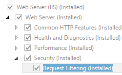 [要求のフィルター処理] が選択された [Web サーバーとセキュリティ] ウィンドウの画像。