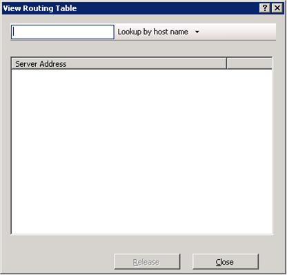 既定の [ルーティング テーブルの表示] ダイアログのスクリーンショット。サーバー アドレスは表示されません。