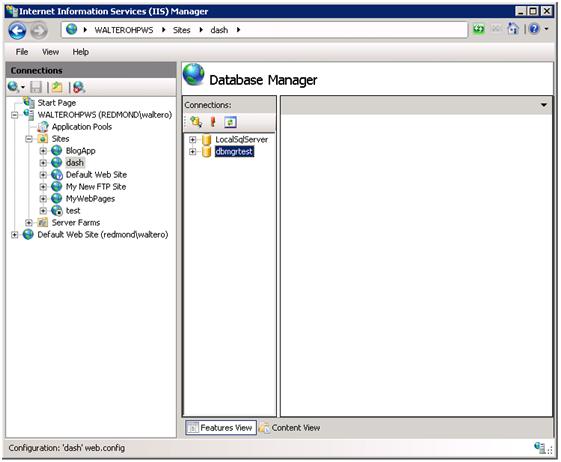 接続データベースが強調表示されているデータベース マネージャーのスクリーンショット。