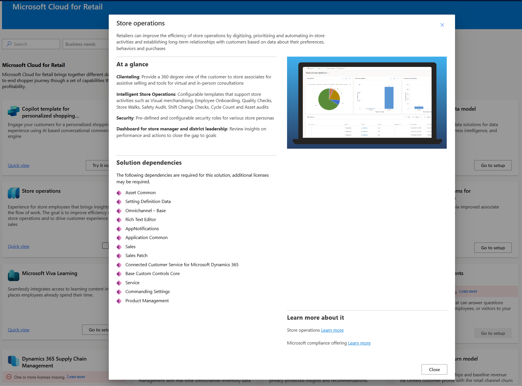 この画像は、Store Operations Assist のデプロイ前の依存関係チェックを示しています。