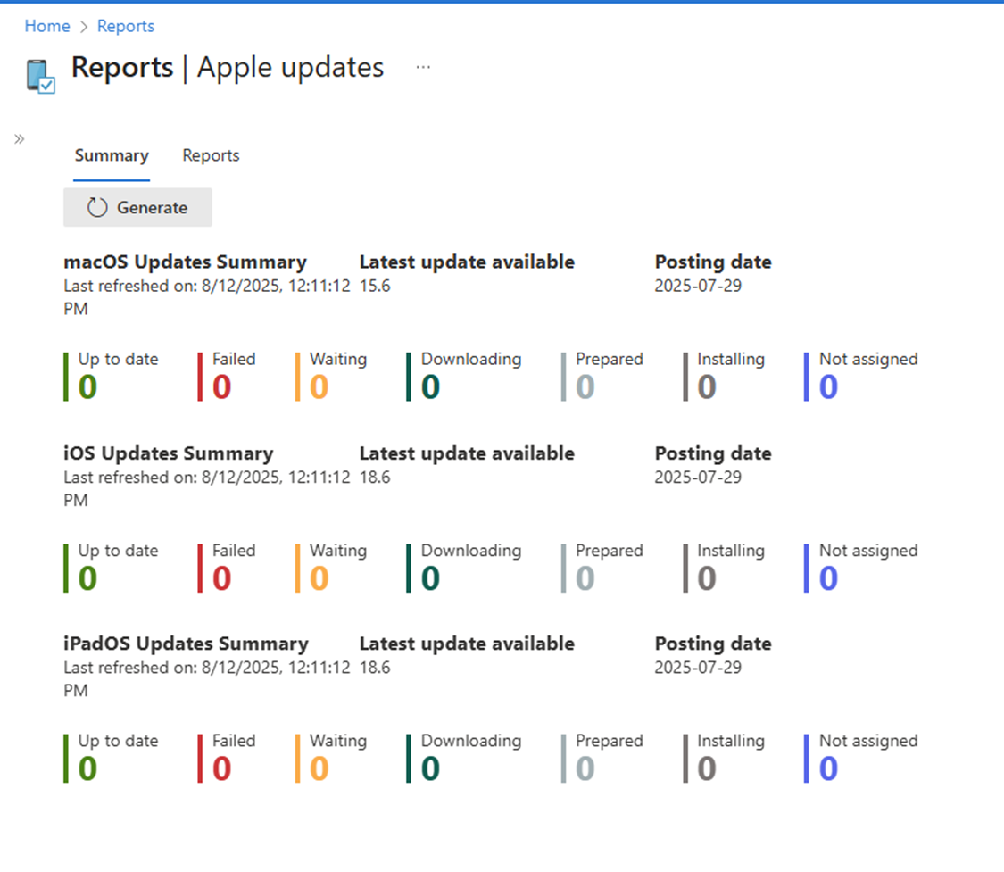 Apple ソフトウェア更新プログラムの概要ビューを示す画面キャプチャ。