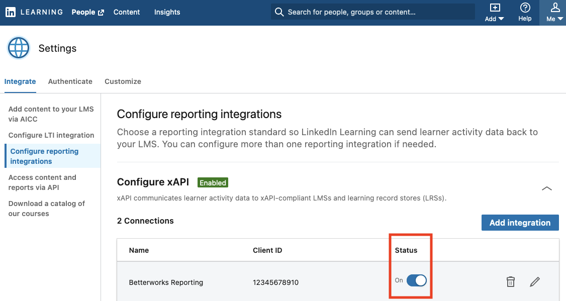 Active xAPI connection