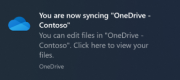 OneDrive を同期していることを示す通知が表示され、OneDrive でファイルを編集できます。ファイルを表示するには、ここをクリックしてください。