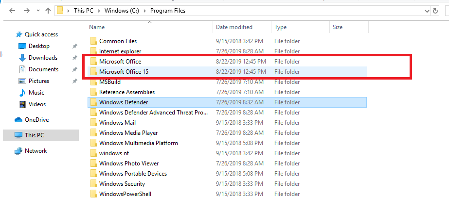 Program Files ディレクトリの Office インストール パッケージ