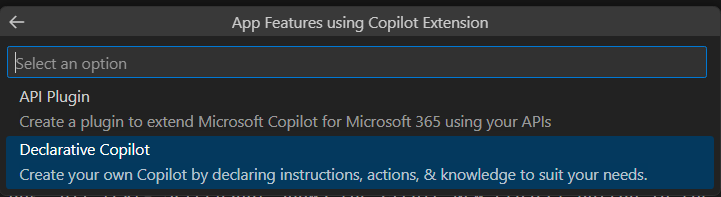 選択する Copilot 拡張機能の種類を示すスクリーンショット。