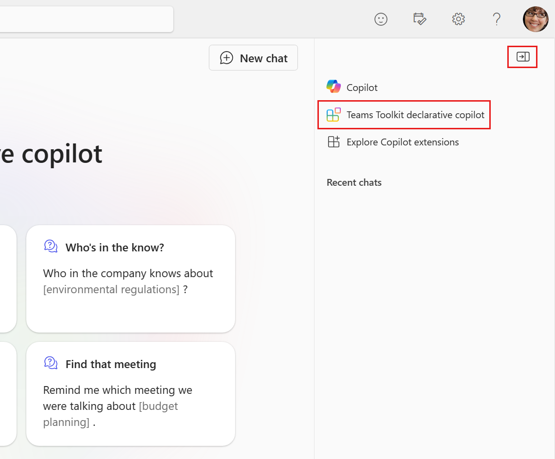 Microsoft 365 用 Copilot の宣言型 copilot のランディング画面を示すスクリーンショット。