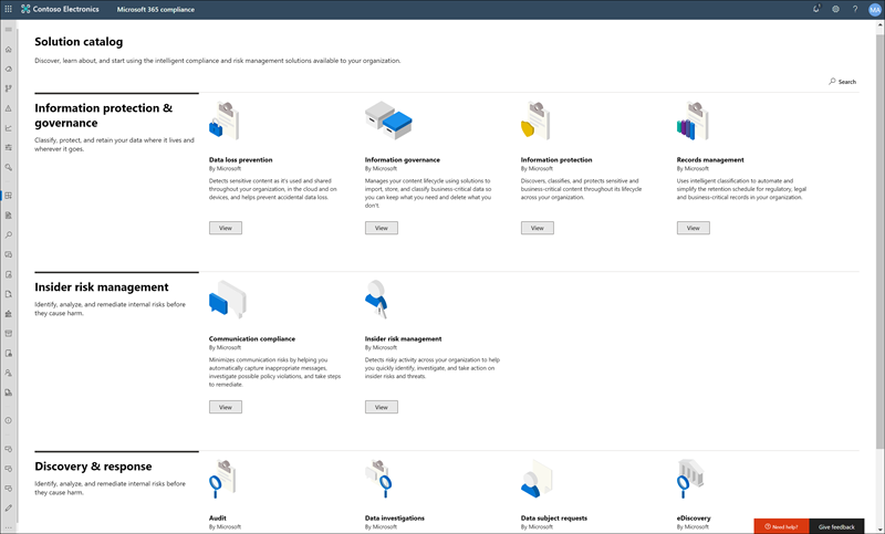 Microsoft Purview ソリューション カタログのホーム ページ。