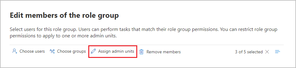 役割グループを編集するときに、[管理ユニットの割り当て] オプションを選択します。