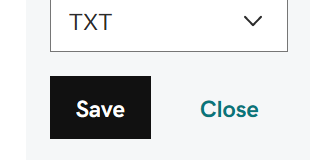 ドメイン検証 TXT レコードを追加するために [保存] を選択した場所のスクリーンショット。