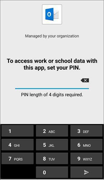 Android で Outlook アプリの PIN を設定します。