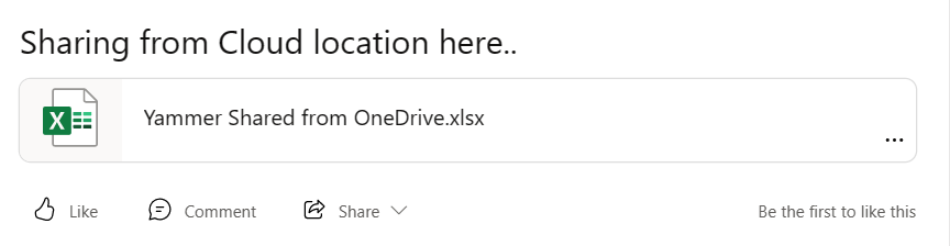 SharePoint または OneDrive の場所からファイルを共有するスクリーンショット。