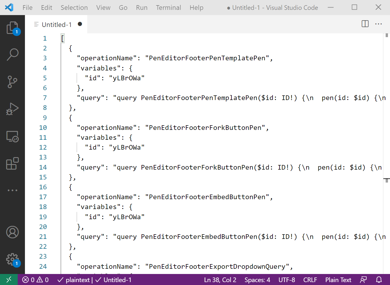 書式設定された応答 JSON を使用した Microsoft Visual Studio Code