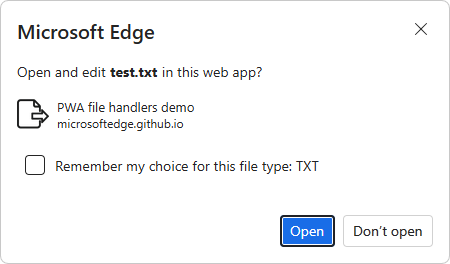 Web アプリで開くかどうかを確認するダイアログ