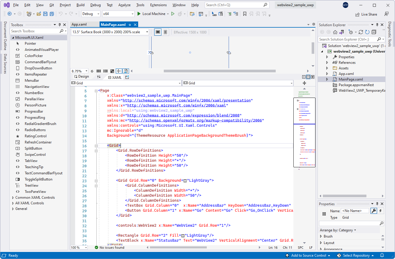 Visual Studio の MainPage.xaml